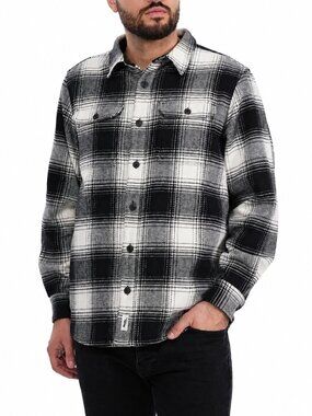 FRANK AND OAK Cotton Plaid Flannel Shacket White Black XXL Outdoor Gorpcore